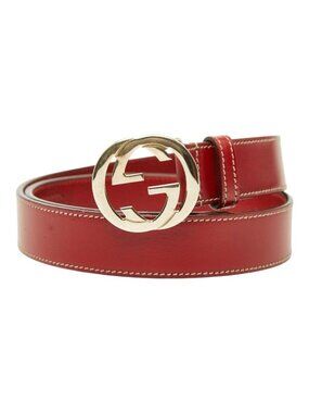 Gucci Interlocking Logo Buckle Belt Red Leather